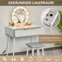 HOMCOM Schminktisch mit Hocker Kosmetiktisch mit LED Spiegel und 2 Schubladen Weiß, 80 x 40 x 125,5 cm(m-5)