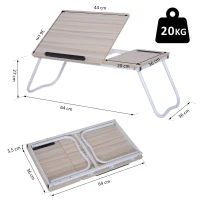 Vinsetto® Laptoptisch Betttisch Serviertablett Frühstückstisch verstellbar Spanplatte + Metall Natur + Weiß 64 x 36 x 27 cm(m-2)