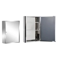 HOMCOM® Badschrank Hängeschrank Wandschrank Badmöbel Spiegelschrank Edelstahl Silber(m-4)