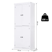HOMCOM® Schrank Hochschrank Kommode 6 Ebenen verstellbare Regalebene Küche MDF Weiß(m-2)