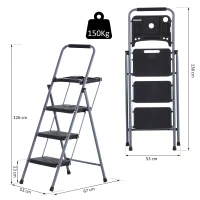 HOMCOM® Stufenleiter Trittleiter Klapptreppe mit Tablett Antirutsch Metall Grau 53 x 67 x 126 cm(m-2)