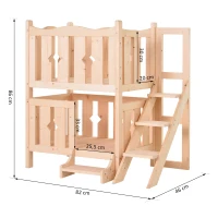 PawHut® Katzenbett 2 Ebenen Haustierbett Welpenbett Katzenhaus mit Treppe Tannenholz(m-3)