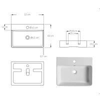 kleankin® Waschbecken Waschschale Waschtisch Aufsatzwaschbecken Keramik 52 x 42 x 15,5 cm(m-2)