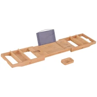 kleankin® Badewanne Badewannenregal Badewannenablage größenverstellbar Bambus Natur (73,5–108) x 17 x 5 cm(m-3)