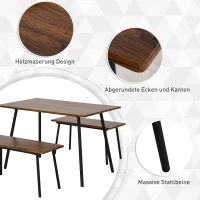 HOMCOM® Essgruppe mit 2 Stühlen Esszimmergarnitur Sitzgruppe Tischgruppe Braun+Schwarz(m-4)