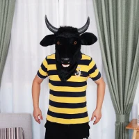 HOMCOM® Tierkopfmaske Bullenkopf Beweglicher Mund Kostüm Polyester Schwarz 59 x 48 x 28 cm(m-1)