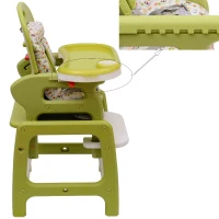 HOMCOM Kinderhochstuhl Multifunktion Babyhochstuhl mit Schaukelfunktion grün(m-4)