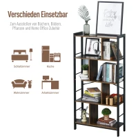 HOMCOM® Bücherregal Standregal 4-stufiges Büroregal Metallrahmen Spanplatte Schwarz(m-4)