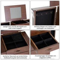 HOMCOM® Schmuckschrank mit Spiegel Schmuckkasten Holz Braun(m-3)