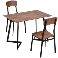 HOMCOM Essgruppe mit 2 Stühlen, Esszimmergarnitur, Sitzgruppe, Tischgruppe, Schwarz, 109 x 70 x 75 cm (Tisch), 50 x 48 x 95 cm (Stuhl)(m-1)