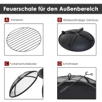 Outsunny® Feuerschale mit Funkenschutz klappbar 66cm Schwarz(m-4)