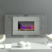 HOMCOM® Wandkamin | Elektrokamin | Inkl. Fernbedienung | 900 / 1800 W | 66 x 52 x 10,7cm | Silber(m-1)