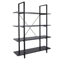 HOMCOM® Standregal Aktenregal Bücherregal Holzregal Lagerregal 4 x Fach Schwarz 105 x 33,8 x 138 cm(m-3)