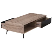 HOMCOM® Couchtisch mit 2 Schubladen und 2 Ablagen | Holz | 120 x 56 x 35 cm | Natur, Schwarz(m-4)