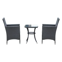 Outsunny® Gartensitzgruppe 3-tlg. Polyrattan Gartenset Rattanmöbel Grau mit Sitzkissen(m-6)