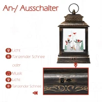 HOMCOM® Weihnachten Schneelaterne mit Schneemänner Musik Licht 6h Timer USB / Batterie(m-4)