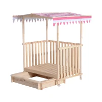 Outsunny® Sandkasten Spielhaus Sandbox Spielveranda mit Dach Holz(m-3)