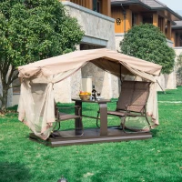 Outsunny Alu Hollywoodschaukel Gartenschaukel Pavillon Garten Schaukel 4 Person Tisch Braun(m-1)