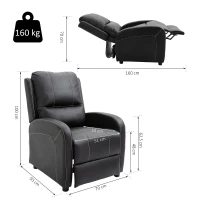 HOMCOM® Relaxsessel Liegesessel | Fernsehsessel | Veganleder | Schwarz | 70 x 93 x 100 cm(m-3)