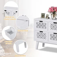 HOMCOM® Nachttisch mit 4 Schubladen Erhöhter Nachtschrank Beistelltisch Massivholz Weiß(m-4)