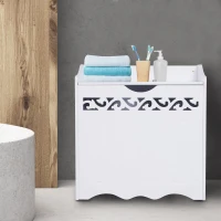 HOMCOM® Badschrank Wäschekorb Truhe Kiste Aufbewahrungsbox mit Deckel MDF Weiß 55 x 34 x 58 cm(m-1)