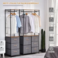 HOMCOM® Garderobenständer Korridor Garderobe 3 Schubladen Kleiderstange Stahl Grau(m-4)