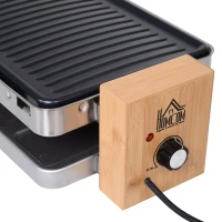 HOMCOM® Elektrogrill 2 Ebenen BBQ Tischgrill 1500 W Partygrill 8 Pfännchen Metall Bambus(m-9)