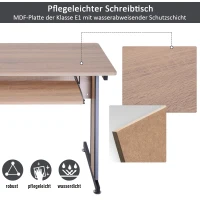 HOMCOM® Computertisch PC-Tisch mit Tastaturauszug Schreibtisch Metall Eiche Schwarz 100 x 60 x 75,5 cm(m-5)