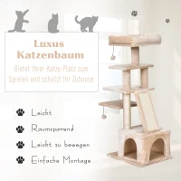 PawHut® Katzenbaum 5-Stock Kratzbaum Katzenhöhle Sisalsäule Kratzbrett Plüsch Beige(m-4)