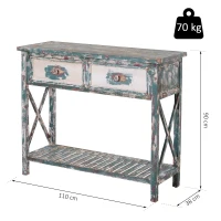 HOMCOM® Vintage Konsolentisch Beistelltisch Sideboard mit 2 Schubladen Massivholz(m-2)