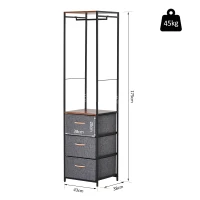 HOMCOM® Garderobenständer Korridor Garderobe 3 Schubladen Kleiderstange Stahl Grau(m-2)