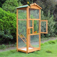 PawHut Wooden Bird Cage Budgie Cage for Canary Parakeet Aviary with Removable Tray,Asphalt Roof for Outdoor Indoor(m-2)