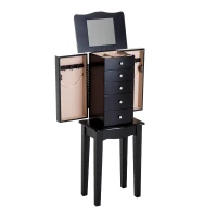 HOMCOM® Schmuckschrank mit Spiegel Schmuckkasten Holz Schwarz(m-1)