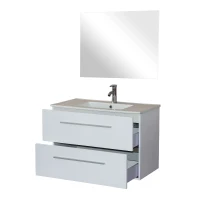 Badmöbel Badezimmermöbel Badset Spiegel Waschbecken Hochglanz Badgarnitur weiß(m-2)