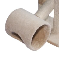 PawHut® Kratzbaum Katzenbaum Spielbaum Wippe 2 Tunnel mit Loch Beige L67 x B30 x H26 cm(m-6)