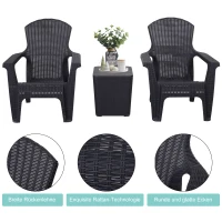 Outsunny® Dreiteiliges Gartenmöbel Set Sitzgruppe Stuhl Kaffeetisch Stauraum PP Schwarz(m-5)