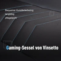 Vinsetto Bürostuhl Gaming Stuhl Drehstuhl Wippfunktion Höhenverstellbar Kunstleder Schwarz+Blau 62 x 69 x 112–121 cm(m-8)
