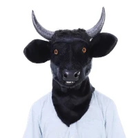 HOMCOM® Tierkopfmaske Bullenkopf Beweglicher Mund Kostüm Polyester Schwarz 59 x 48 x 28 cm(m-6)