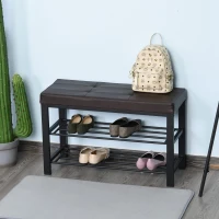 HOMCOM® Schuhbank Schuhregal 2 Schuhablagen Sitzbank Metall Braun 6–8 Paar Schuhe(m-1)
