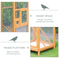 PawHut Wooden Bird Cage Budgie Cage for Canary Parakeet Aviary with Removable Tray,Asphalt Roof for Outdoor Indoor(m-6)