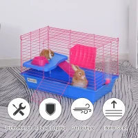 PawHut® Kleintierkäfig Tierkäfig Nagerkäfig Starter-Set mit allem Zubehör Stahl+PP Blau(m-6)