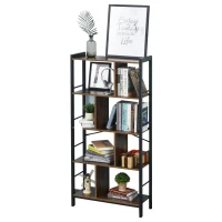 HOMCOM® Bücherregal Standregal 4-stufiges Büroregal Metallrahmen Spanplatte Schwarz(m-1)