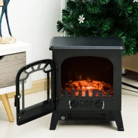 HOMCOM® Elektrokamin Kaminofen Flammeneffekt Stahl Glas Schwarz(m-5)