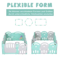 HOMCOM® Laufgitter Absperrgitter 12 Elemente Schutzgitter Korb 3 Zahnräder HDPE Rosa 162 x 122 x 63 cm(m-7)