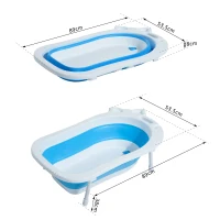 HOMCOM® Babybadewanne mit Stützbeinen zusammenklappbar 89cm Blau+Weiß(m-2)