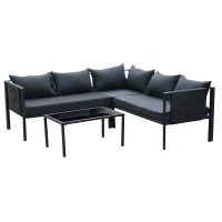 Outsunny® 4-tlg. Gartengarnitur Gartensofaset Sitzgruppe Gartenmöbel Schwarz 2 x Doppelsofa 1 x Ecksofa 1 x Beistelltisch Kissen für 5–7 Personen(m-1)
