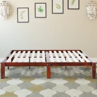 HOMCOM® Bettgestell Doppelbettrahmen Holzbett 15 Latten Erhöhte Beine Kiefernholz Braun 198 x 209 x 36 cm(m-1)