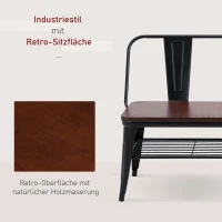 HOMCOM® 2-Sitzer Sitzbank Gartenbank Holzbank Bank Industriestil Metall Natur+Schwarz(m-4)