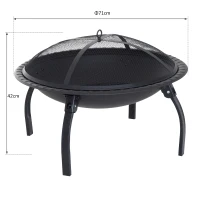 Outsunny® Feuerschale mit Funkenschutz klappbar 66cm Schwarz(m-2)