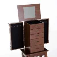 HOMCOM® Schmuckschrank mit Spiegel Schmuckkasten Holz Braun(m-5)